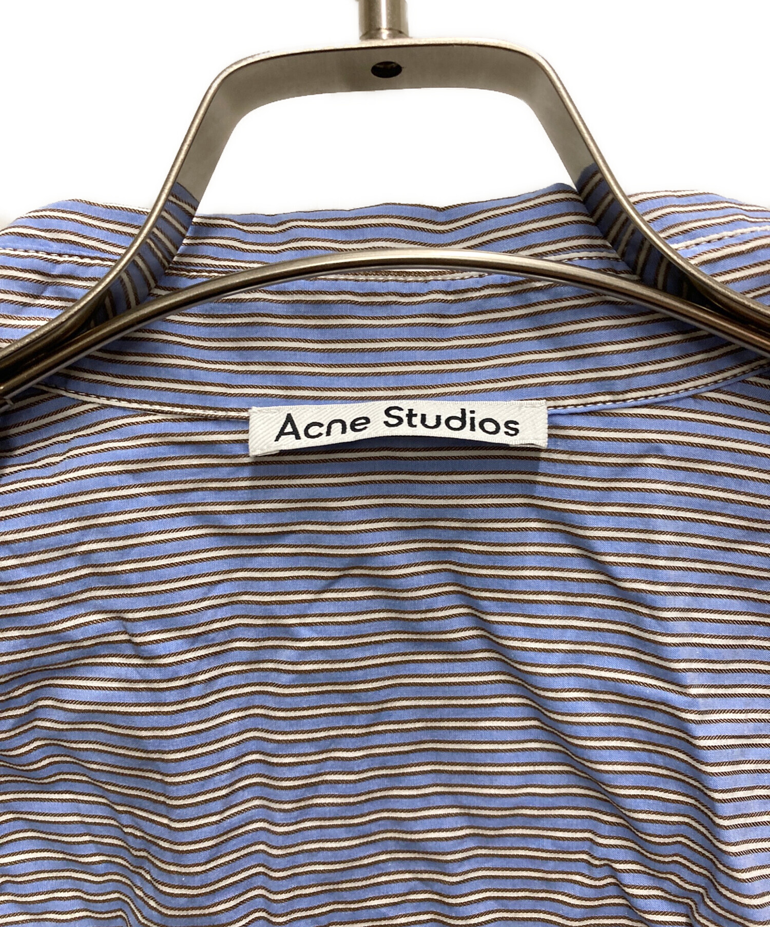 良品 Acne Studios アクネストゥディオズ ストライプ オーバーサイズシャツ FN-WN-BLOU00135 サイズ34 ライトブルー ホワイト  レディース 古着 中古 USED 良品 Acne Studios アクネストゥディオズ ストライプ オーバーサイズ