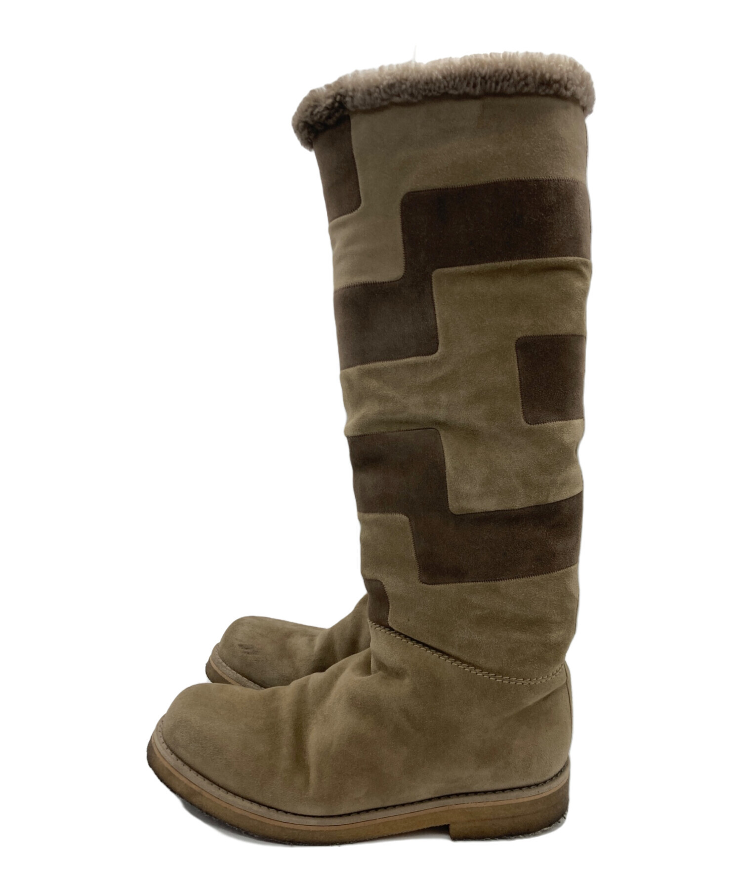 ブラウン レザー ロングブーツ エルメス　38.5 中古・古着通販】HERMES (エルメス) ムートンロングブーツ ブラウン