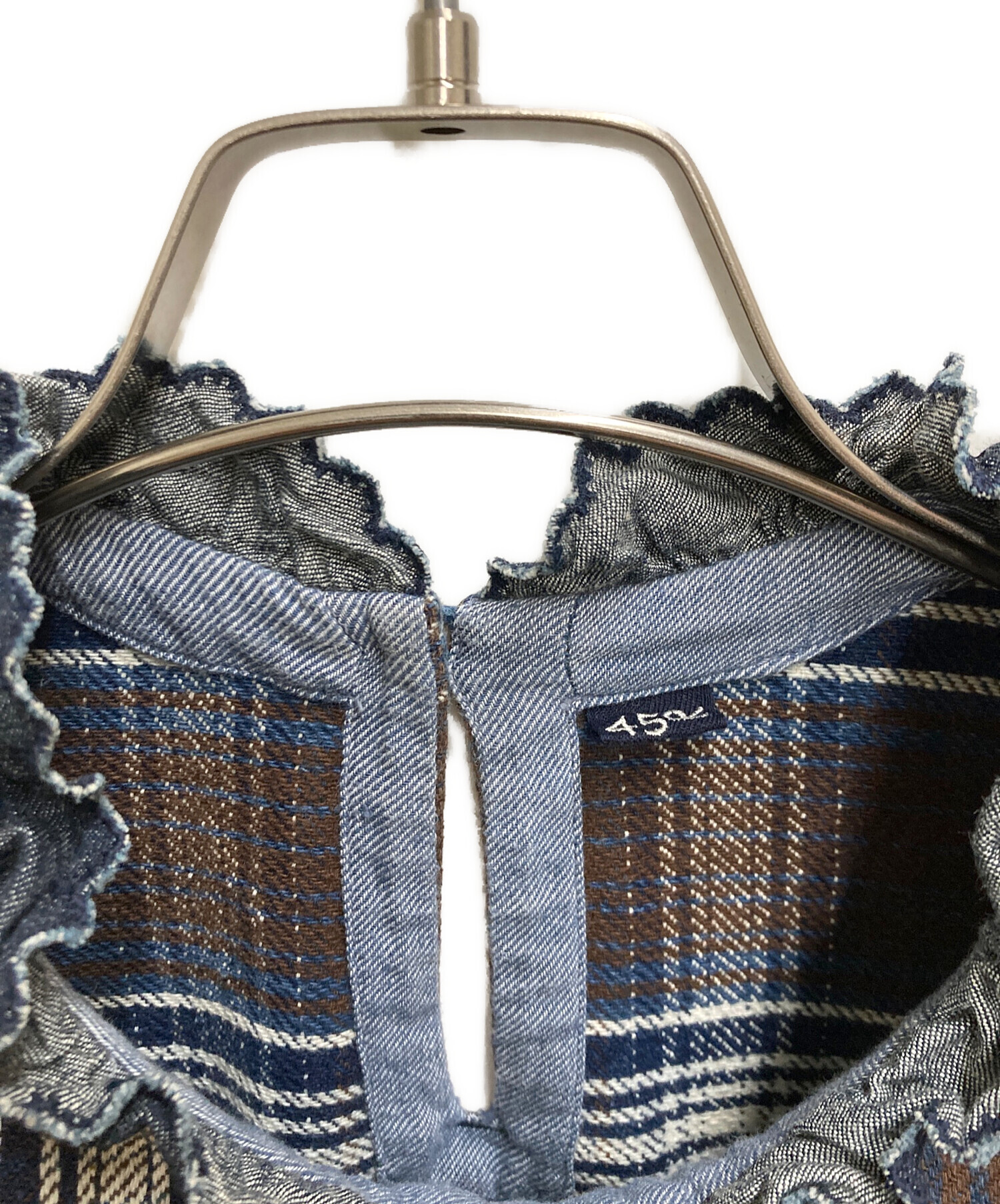 45R藍ざっくりネルのフリルTシャツ　お値下げ 中古・古着通販】45R (フォーティファイブ・アール) 藍ざっくりネルの