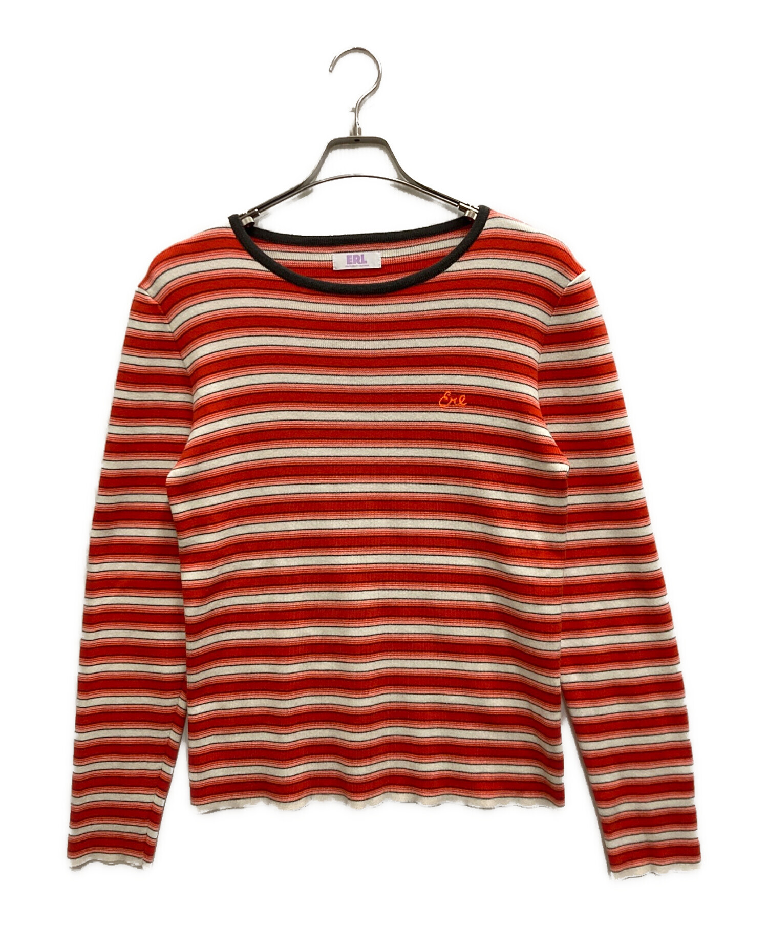 中古・古着通販】ERL (イーアールエル) Striped Logo Crew Knit レッド