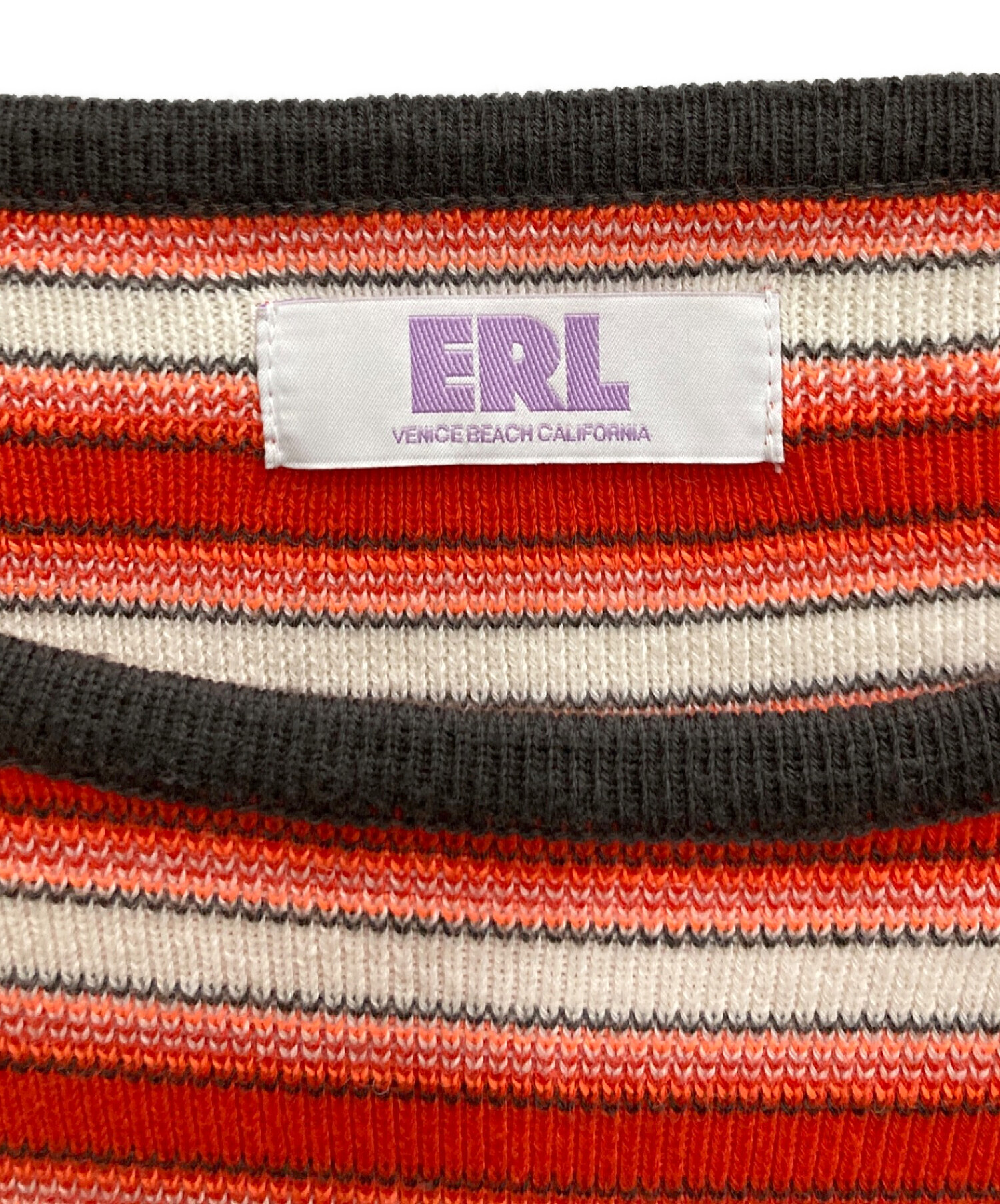 中古・古着通販】ERL (イーアールエル) Striped Logo Crew Knit レッド
