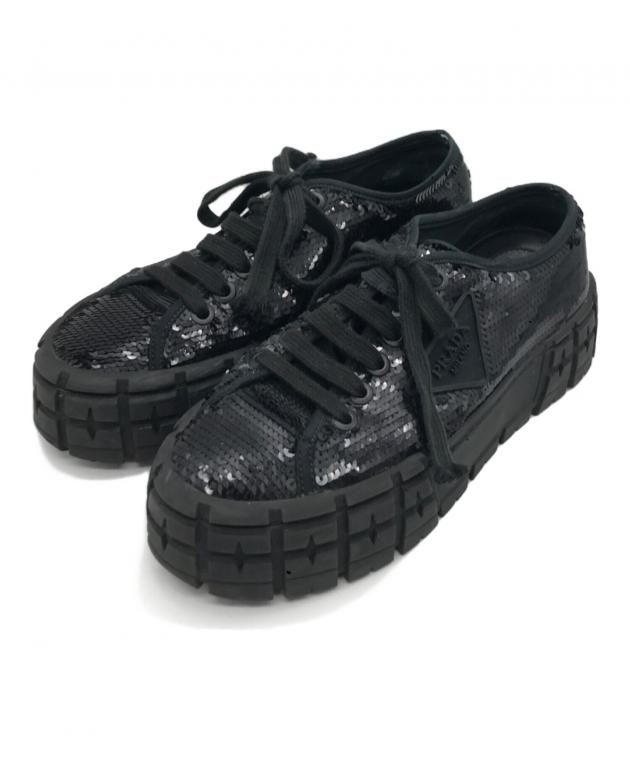 PRADA ブラック スニーカー　27.5 中古・古着通販】PRADA (プラダ) ダブルホイール スパンコール