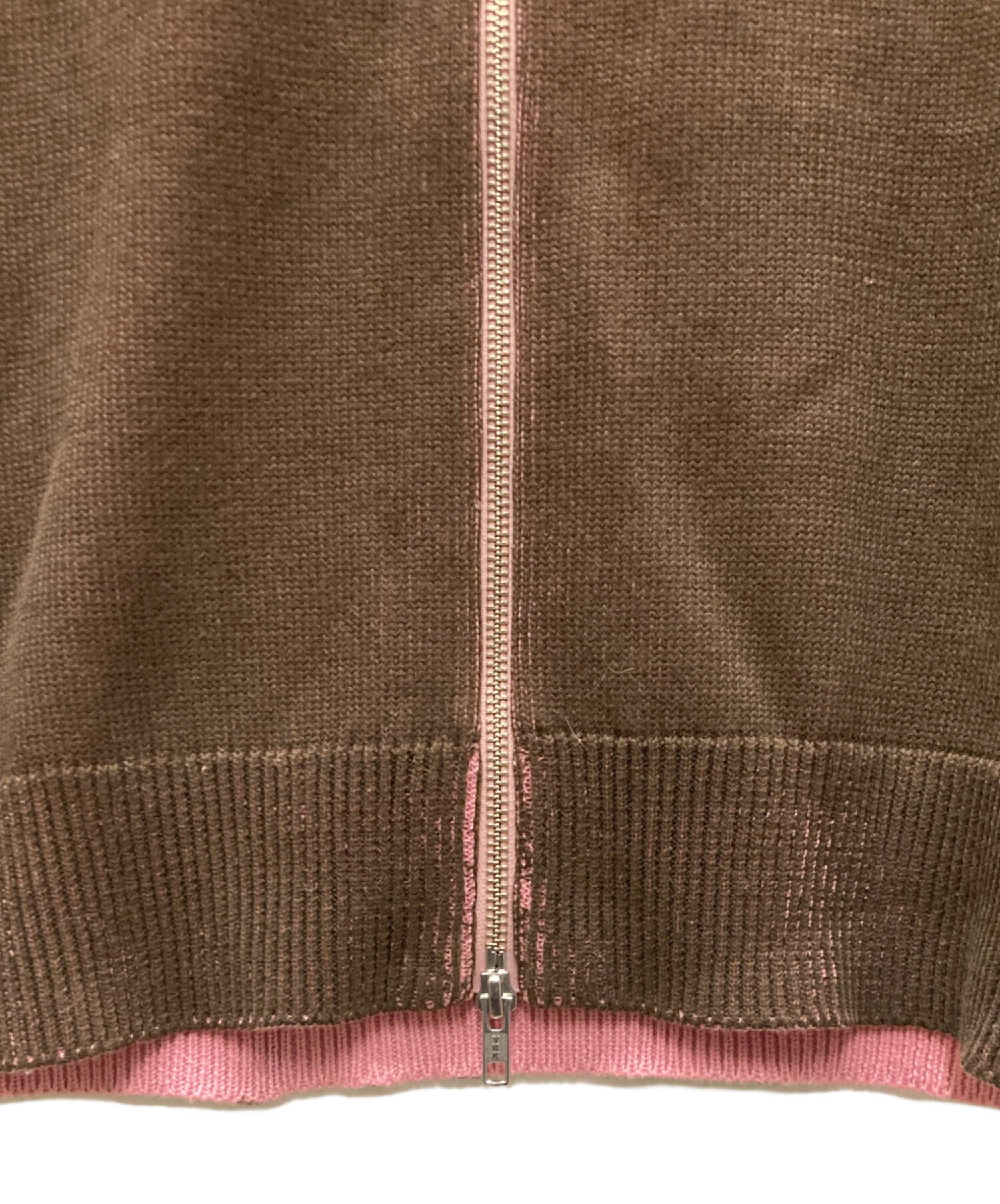 中古・古着通販】BoTT (ボット) Zip-up Driver's Knit ブラウン×ピンク