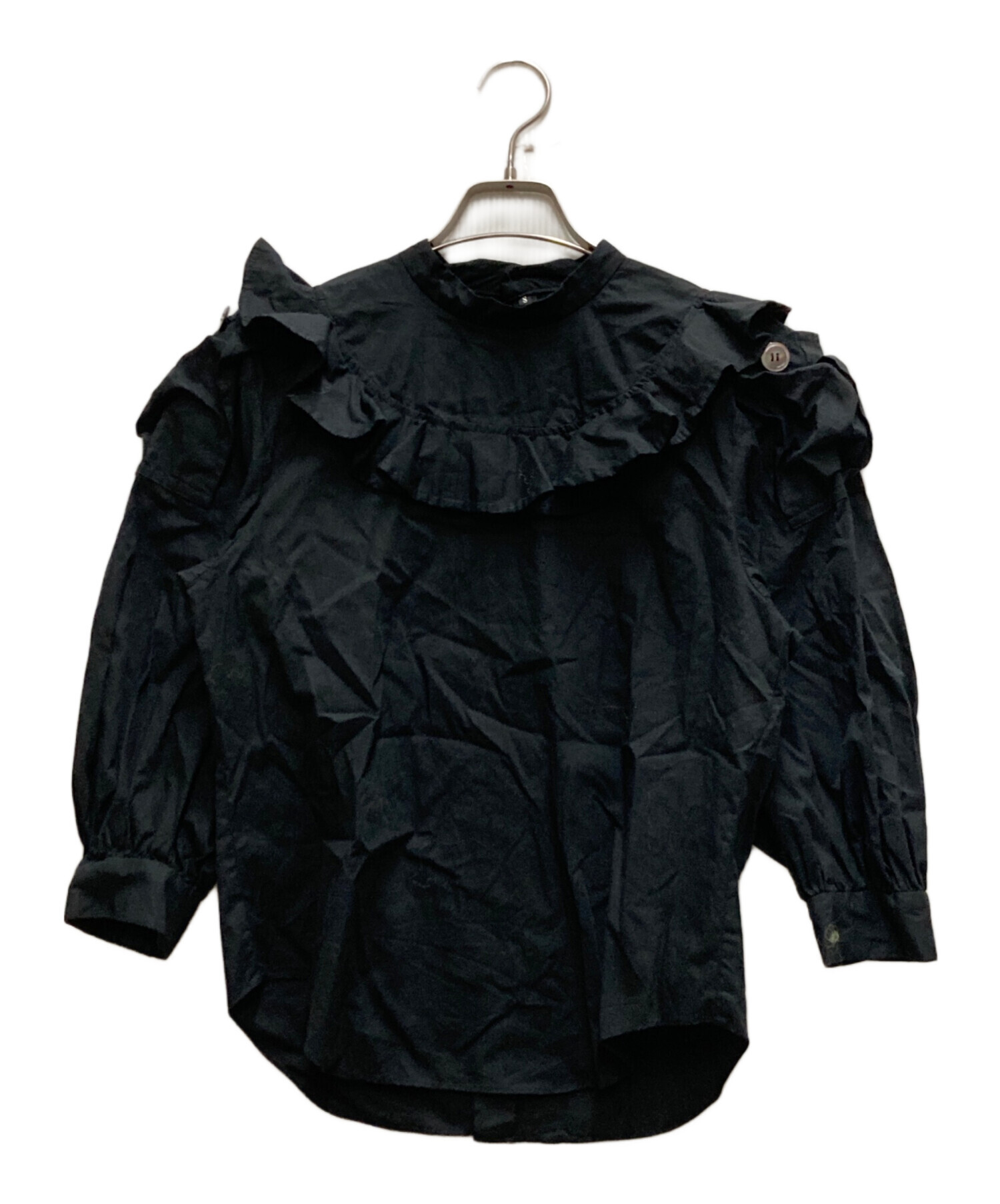 中古・古着通販】MIYAO (ミヤオ) Blouse with ruffled flaps ブラック 