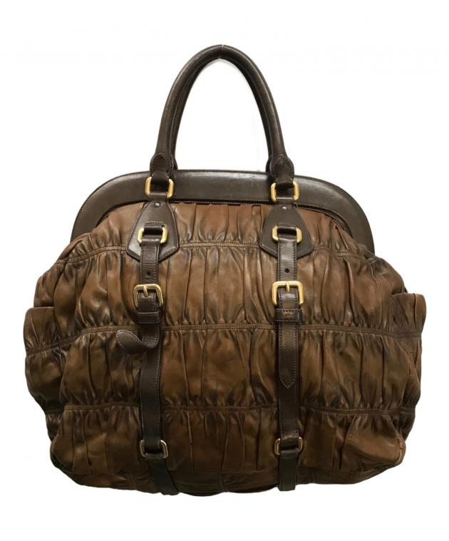 中古・古着通販】PRADA (プラダ) ナッパレザーギャザーハンドバッグ 