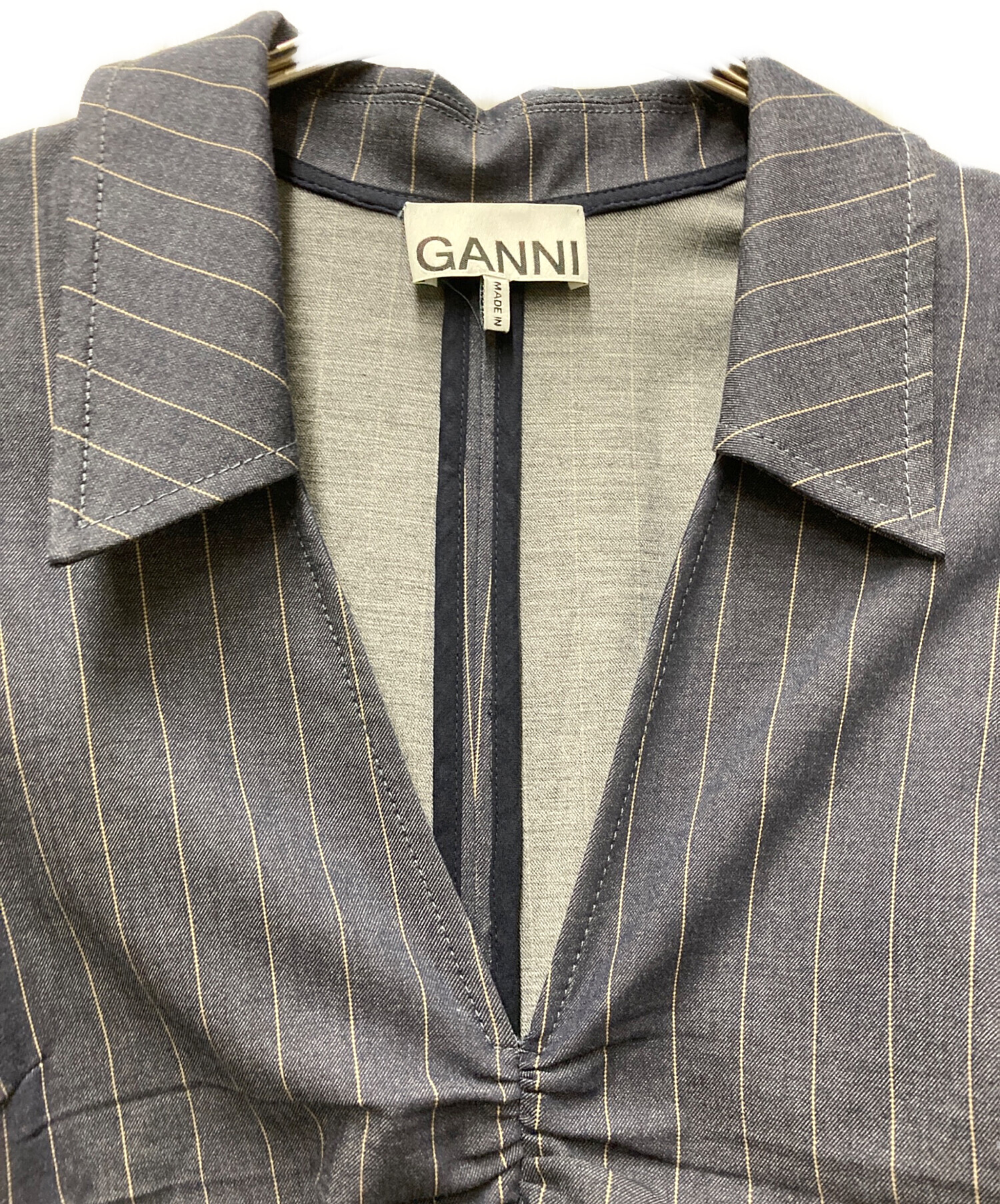 中古・古着通販】Ganni (ガニー) ギャザーストライプワンピース