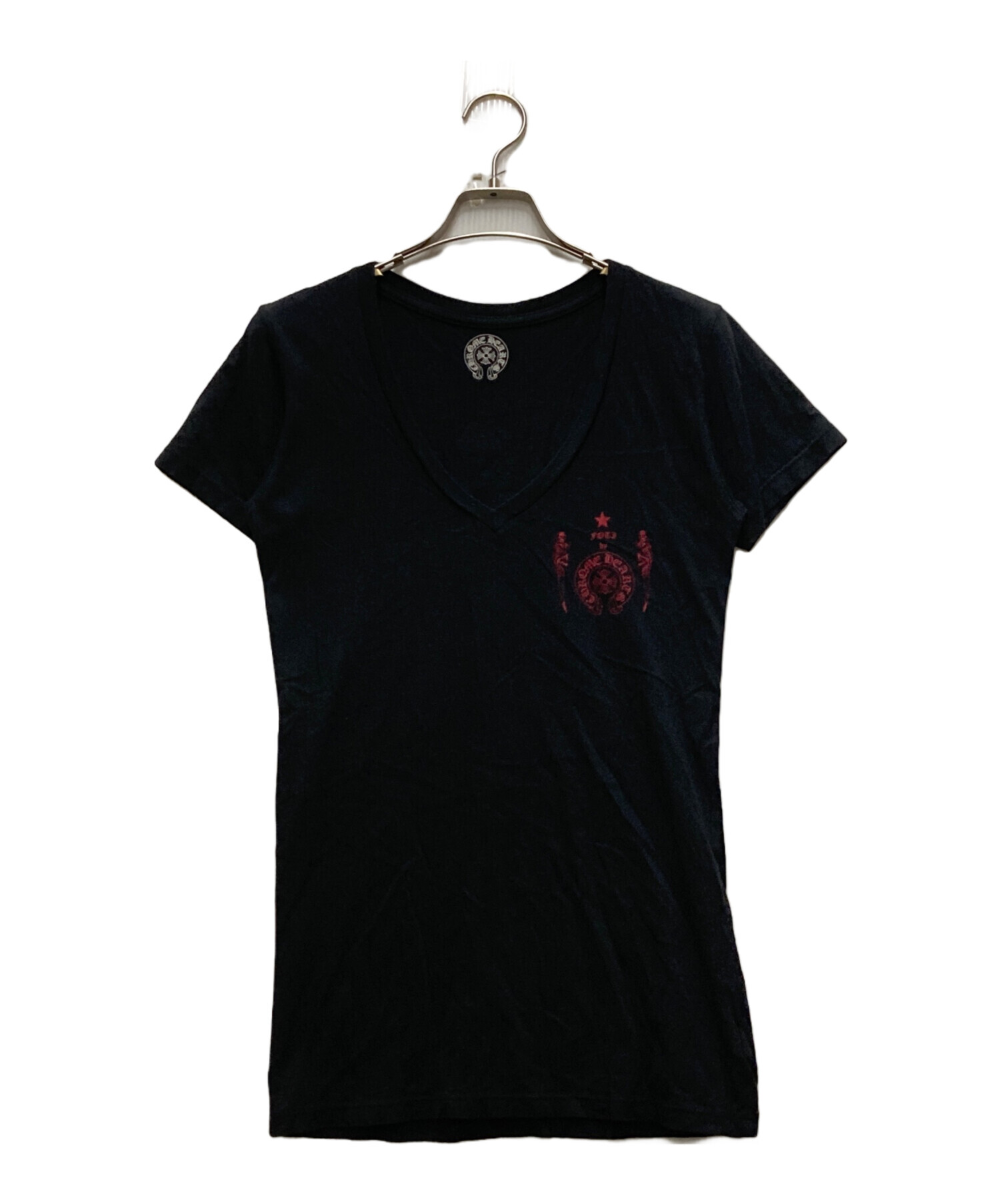CHROME HEARTS クロムハーツ VネックTシャツ 黒 レディース 中古・古着通販】CHROME HEARTS (クロムハーツ) VネックロゴTシャツ