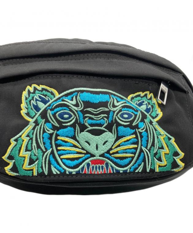 n*屋様 KENZO 黒 レザー ウエストポーチ 虎刺繍 激レア】KENZO ウエストバッグ 黒艶 ショルダーバッグ 虎刺繍 未使用級