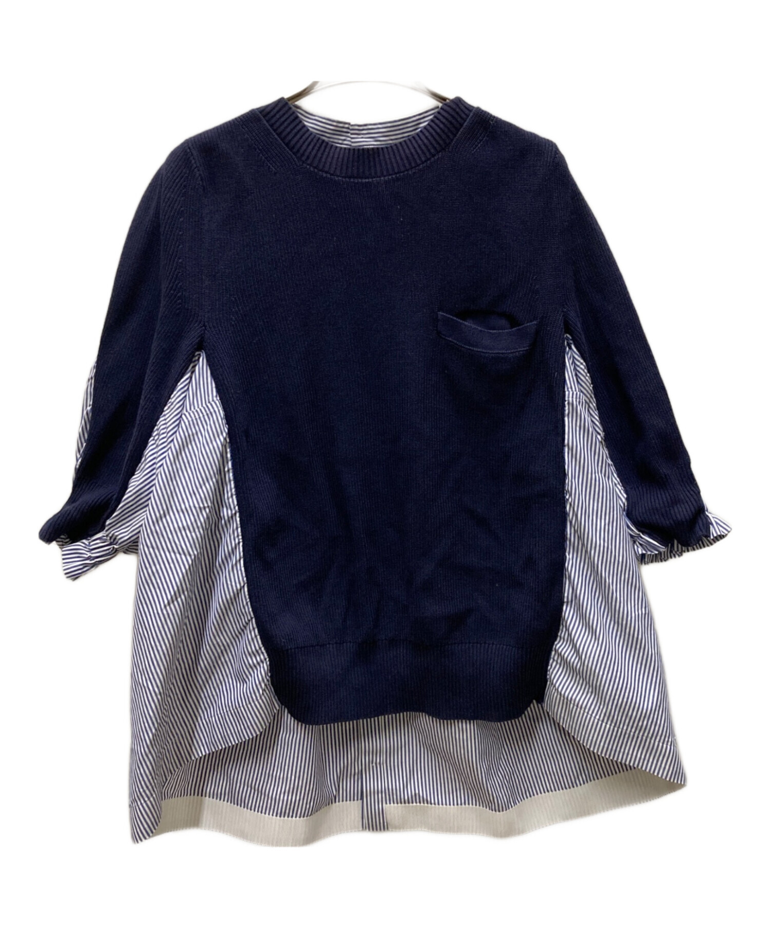 【sacai】サカイ／切り替えブラウス 中古・古着通販】sacai (サカイ) ニット切り替えブラウス ネイビー