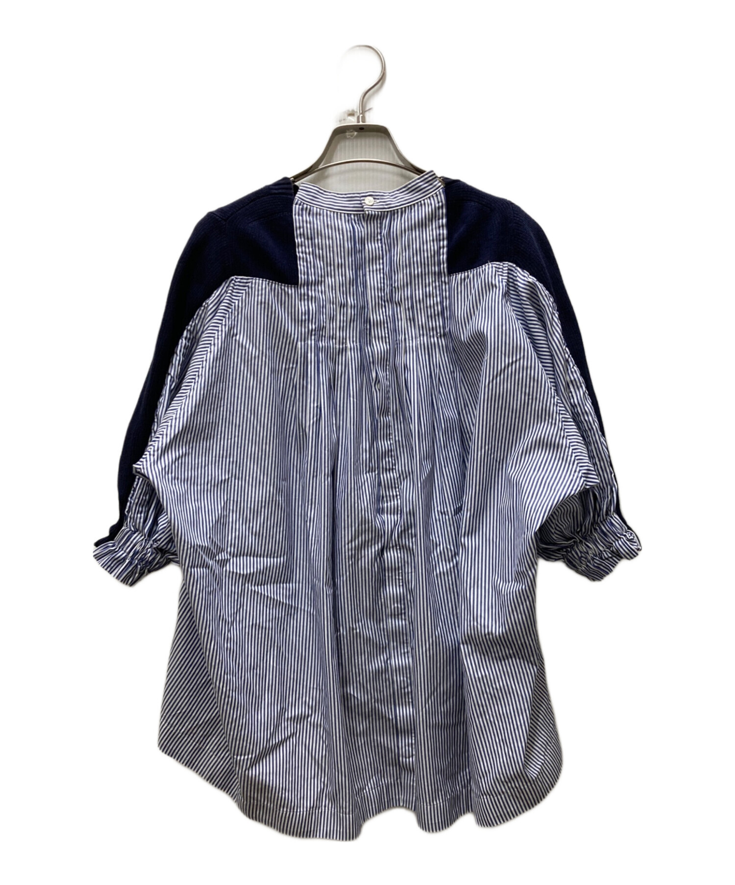 サカイ ブラウス シャツ 日本製 エンブロイダリー ボーダー ネイビー 紺 3 中古・古着通販】sacai (サカイ) ニット切り替えブラウス ネイビー