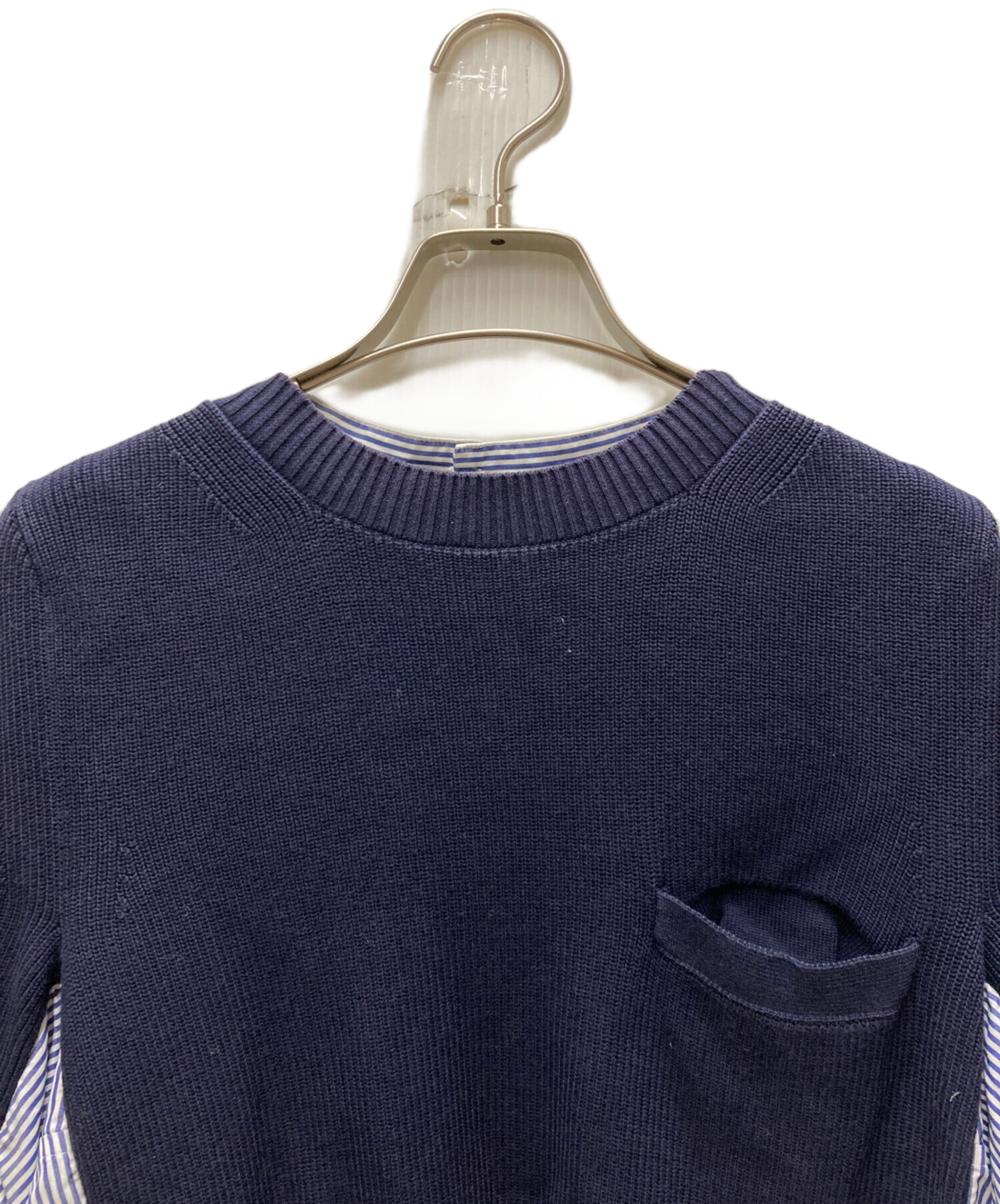 中古・古着通販】sacai (サカイ) ニット切り替えブラウス ネイビー