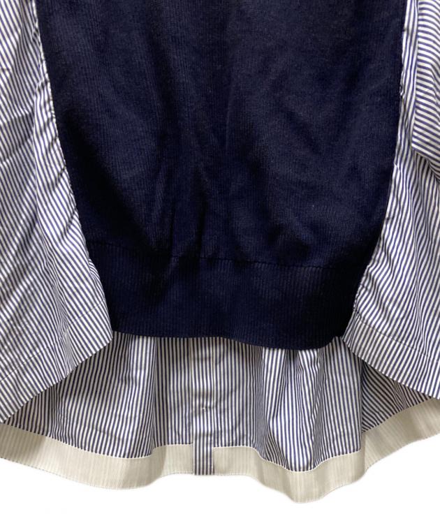 中古・古着通販】sacai (サカイ) ニット切り替えブラウス ネイビー