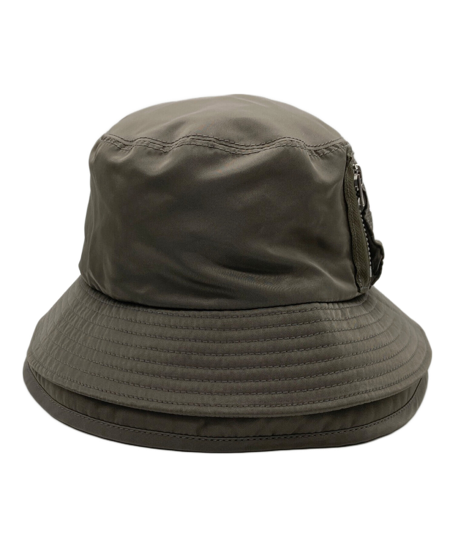 sacai ナイロン ポケットダブルプリム バケット ハット 中古・古着通販】sacai (サカイ) バケットハット オリーブ サイズ:1
