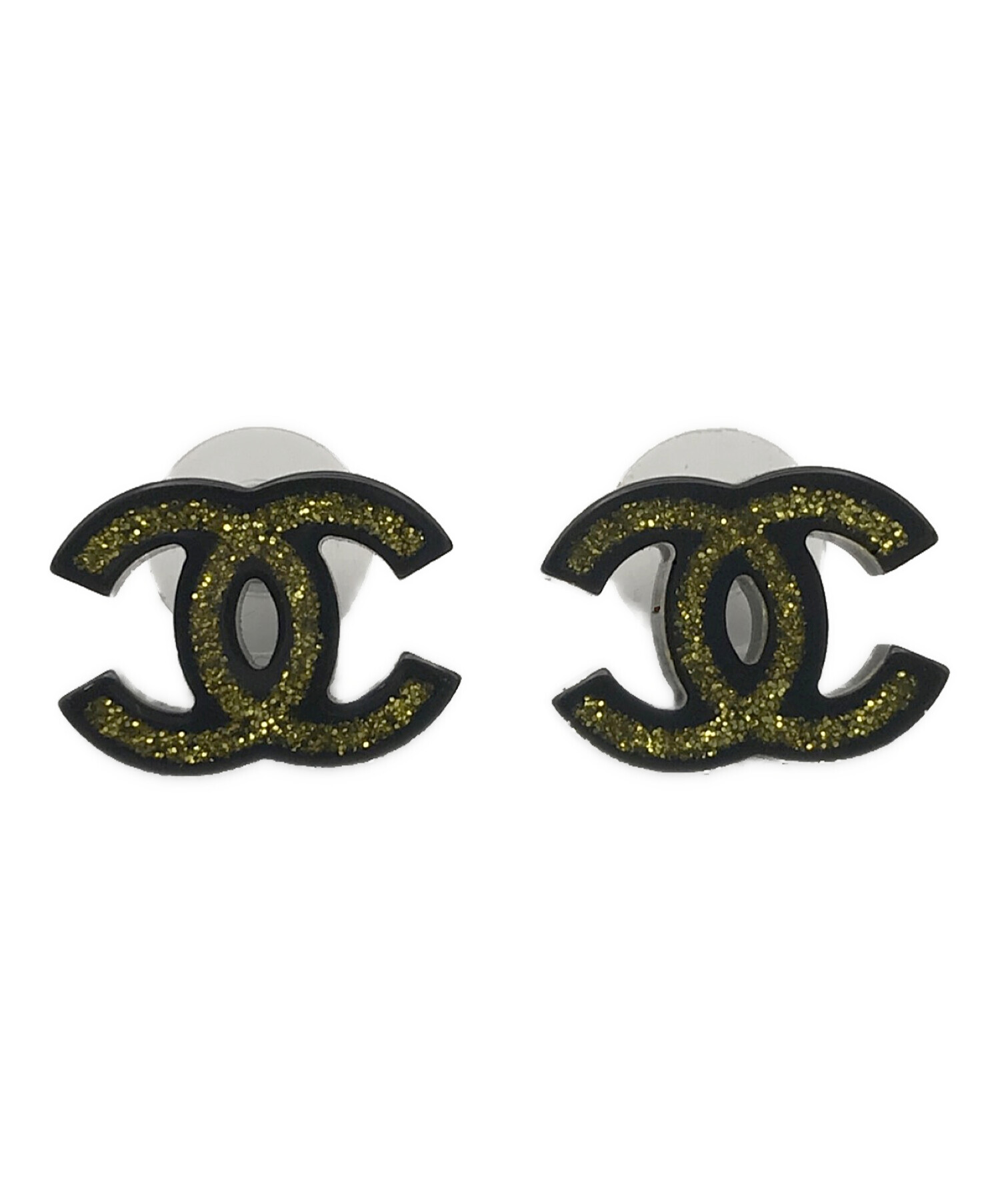 CHANEL ココマーク ピアス グリッター ブラック 中古・古着通販】CHANEL (シャネル) ココマークグリッターピアス