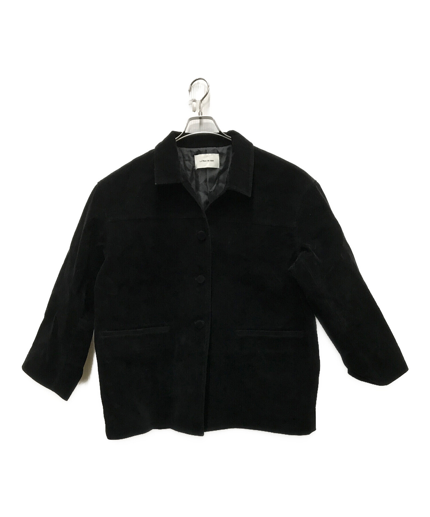 LA PEAU DE GEM eco suede coverall ブラック 中古・古着通販】la peau de gem (ラポドゥジェム) eco suede coverall