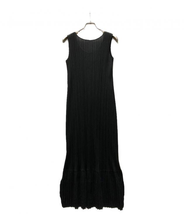 PLEATS PLEASE ワンピース　ノースリーブ　無地　ブラック 中古・古着通販】PLEATS PLEASE (プリーツプリーズ) 裾切替
