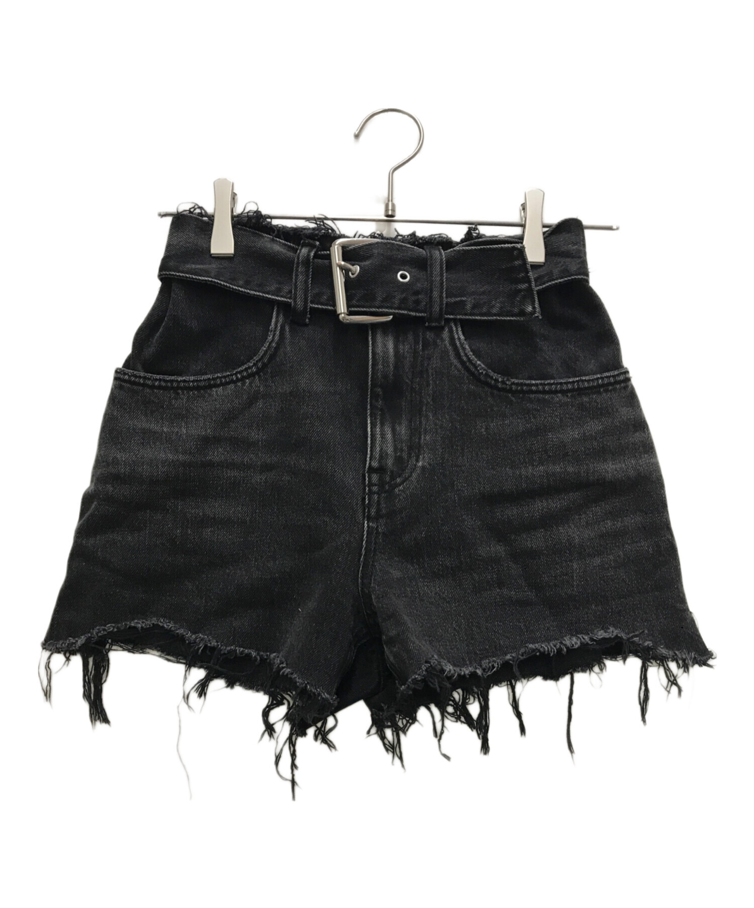 alexander wang ベルテッド ショートデニムパンツ ブラック系 中古・古着通販】ALEXANDER WANG (アレキサンダー・ワン) ベルテッド