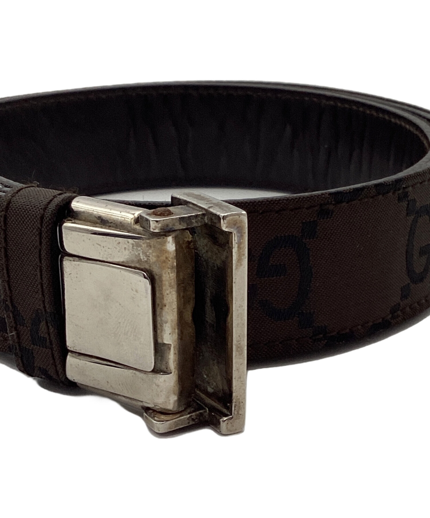 中古・古着通販】GUCCI (グッチ) GG柄ナイロンレザーベルト ブラウン