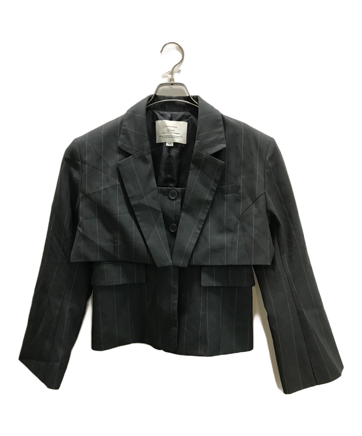 Ameri VINTAGE - ストライプ　ジャケット 中古・古着通販】Ameri (アメリ) DEFORMATION PINSTRIPE JACKET グレー
