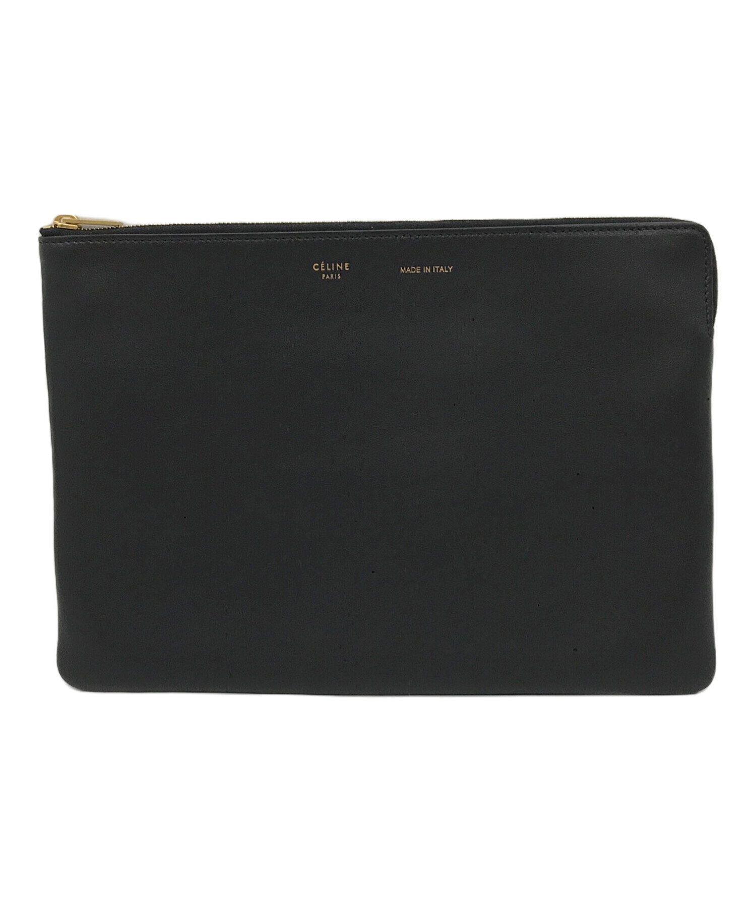 CELINE クラッチバッグ ブラック 中古・古着通販】CELINE (セリーヌ) ジップレザークラッチバッグ