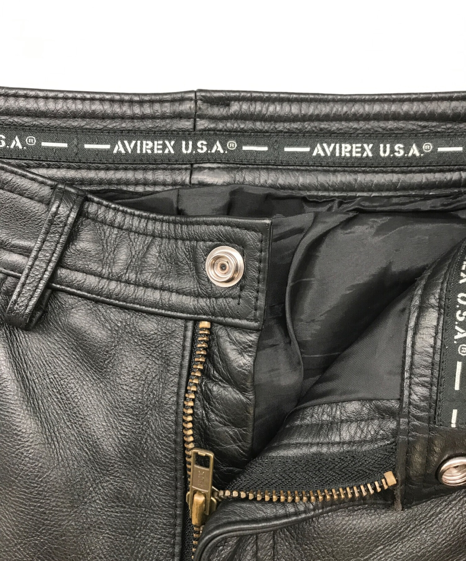 AVIREX leather pants レザーパンツ ブーツカット フレア 牛 中古・古着通販】AVIREX (アヴィレックス) レザーパンツ ブラック