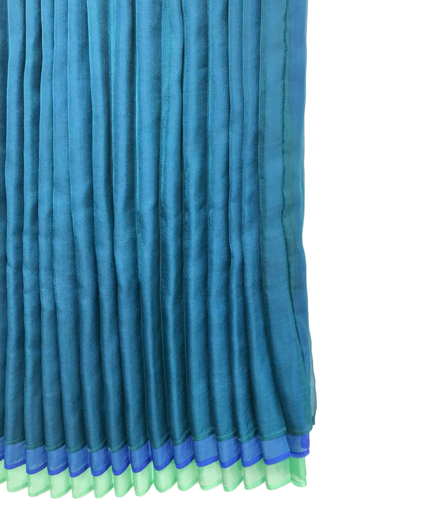 イッセイミヤケ プリーツスカート 青緑ストライプ PLEATS PLEASE ISSEY MIYAKE（ブルー・ネイビー/青色系）の