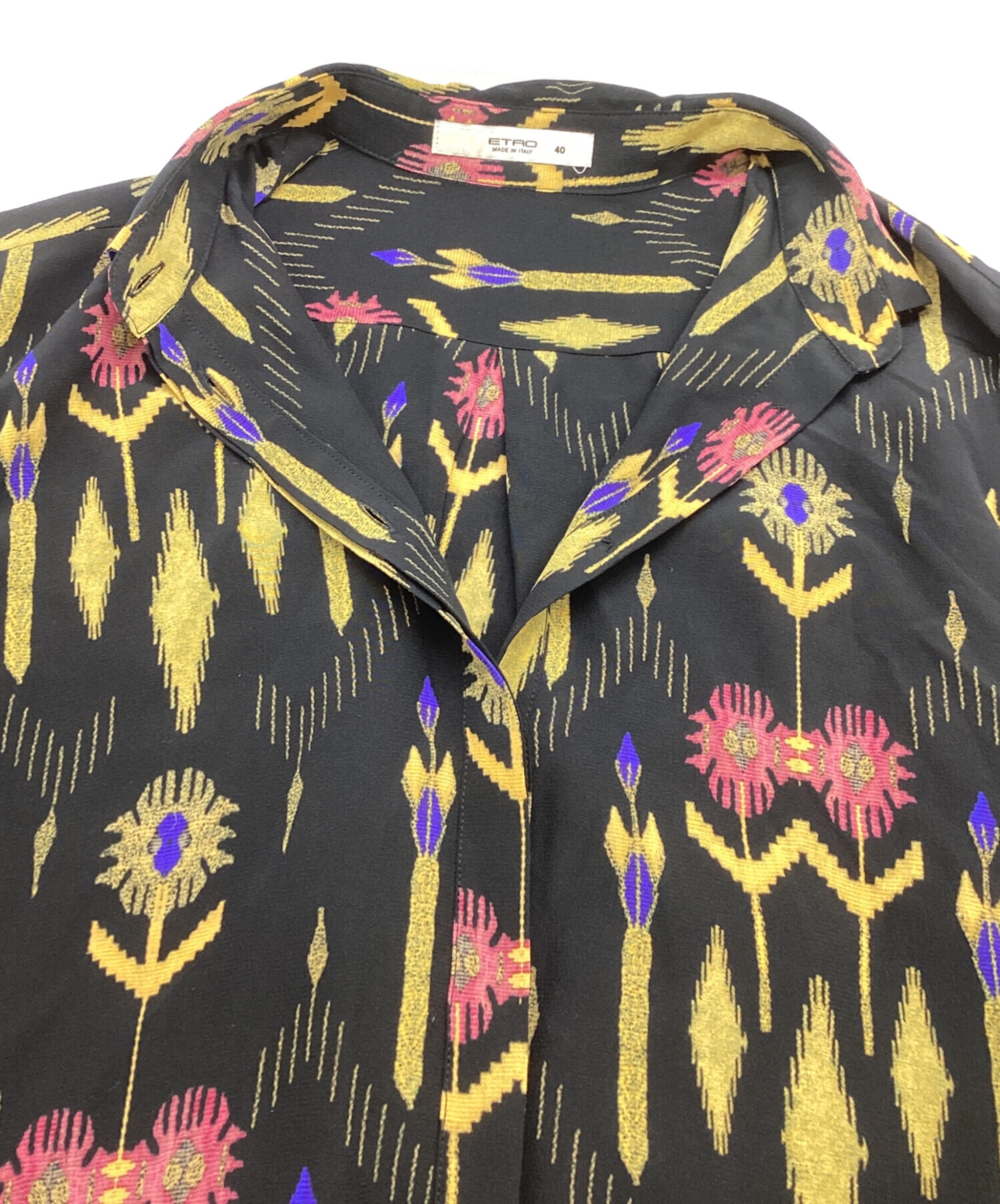 中古・古着通販】ETRO (エトロ) シルクプリントシャツ ブラック サイズ 