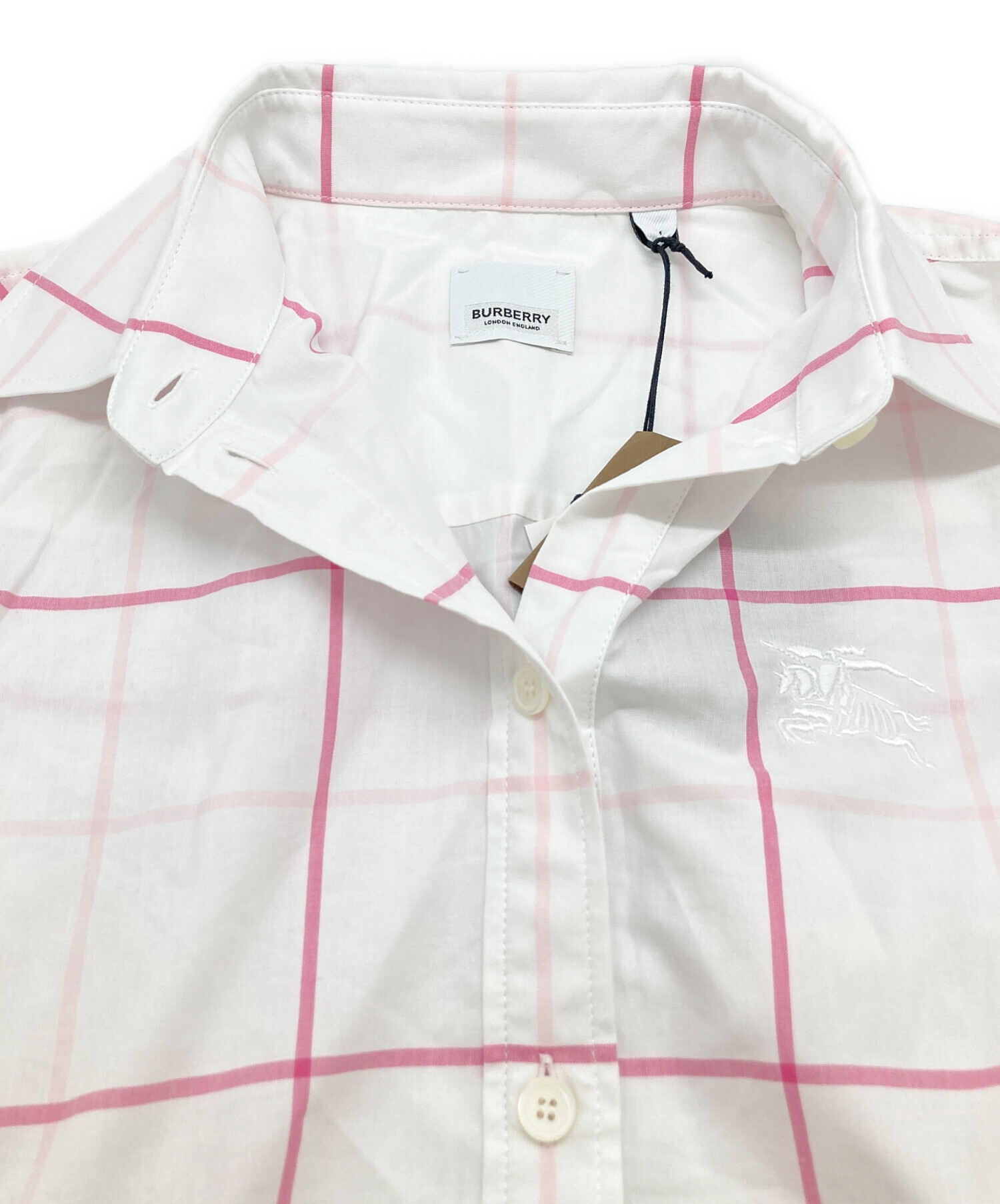 中古・古着通販】BURBERRY (バーバリー) 半袖シャツ ホワイト×ピンク 
