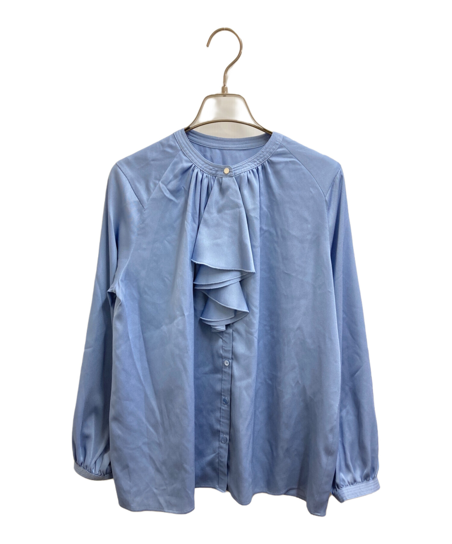 【1876】アナイ　サテンステッチフリルブラウス　水色　36 中古・古着通販】ANAYI (アナイ) サテンステッチフリル ブラウス