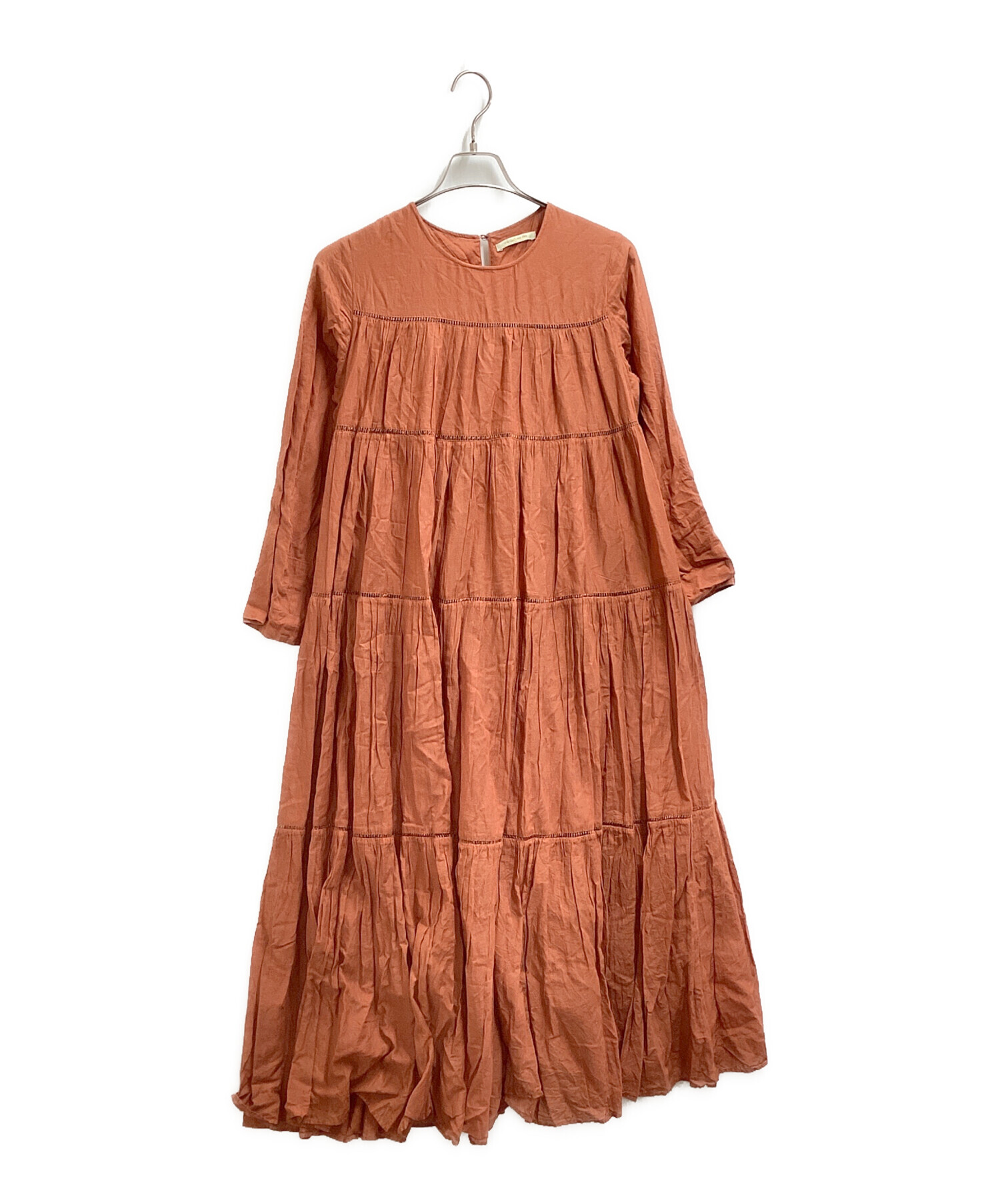 ヌキテパ☆ティアード ワンピース ハシゴレース ロング コットン 長袖