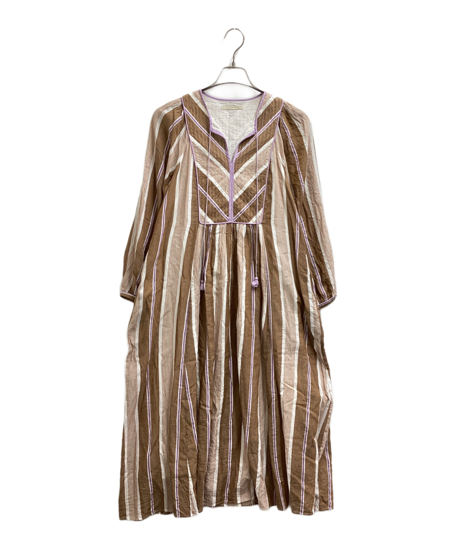 ヌキテパ（ne Quittez pas）ブラウン レースデザインワンピース 中古・古着通販】ne quittez pas (ヌキテパ) COTTON VOILE STRIPE