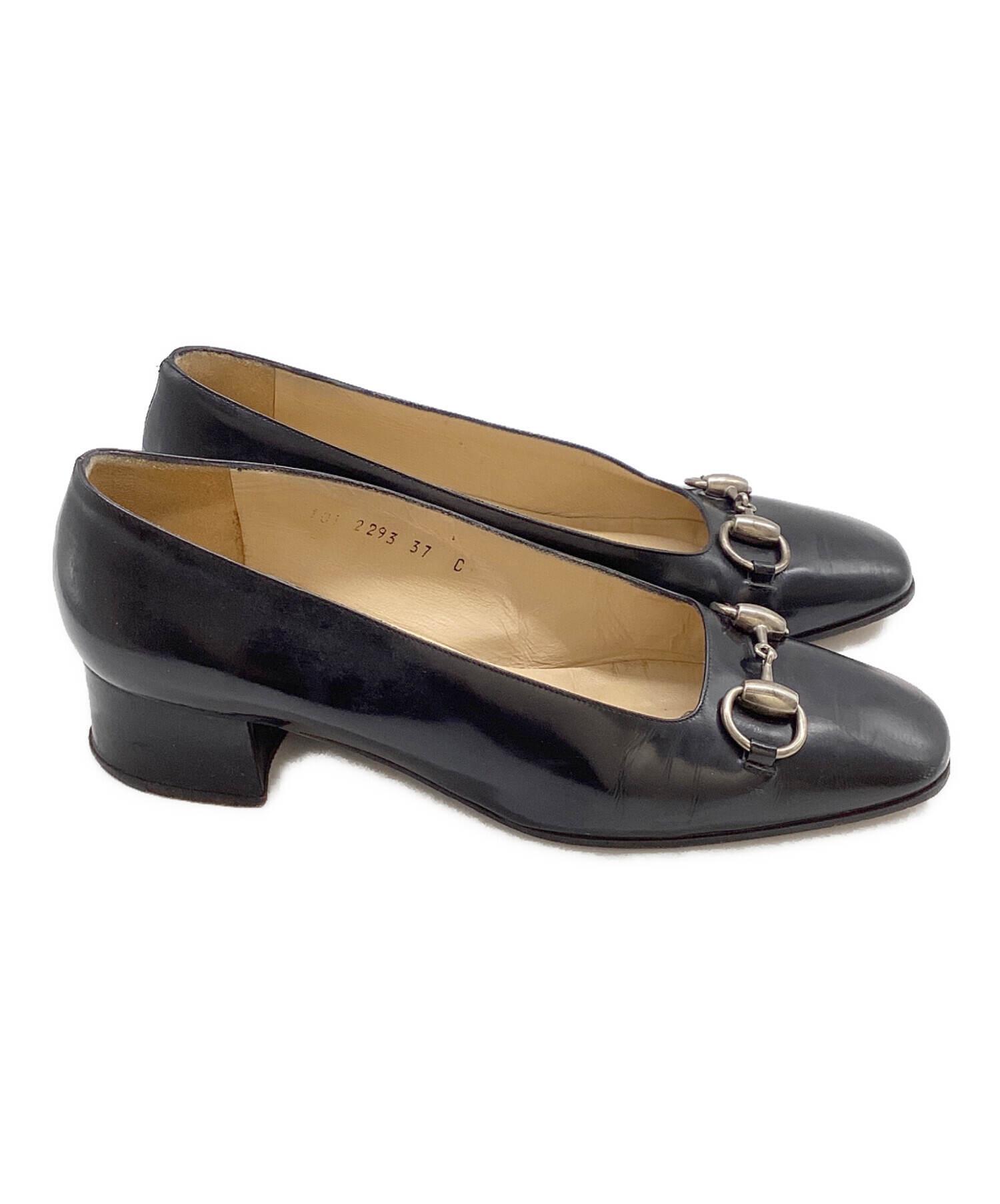 GUCCI ブラック スクエアトゥ パンプス 37 中古・古着通販】GUCCI (グッチ) ホースビットスクエアトゥパンプス