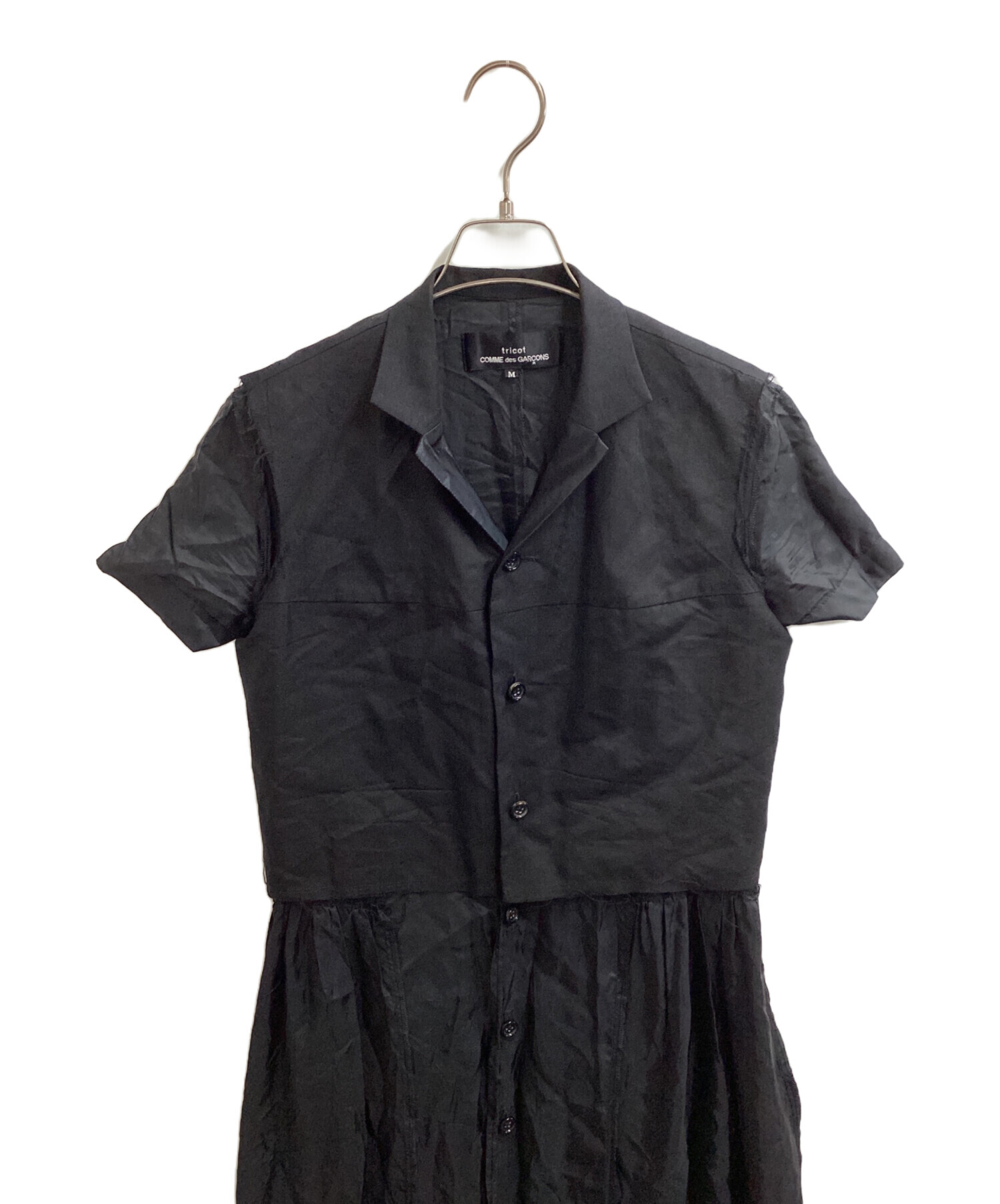 美品 tricot COMME des GARCONS トリココムデギャルソン 90s ヴィンテージ 半袖 襟付き プルオーバー ニット チュニック AD1995 ブラック レディース 古着 中古 USED 美品 tricot COMME des GARCONS トリココムデギャルソン 90s