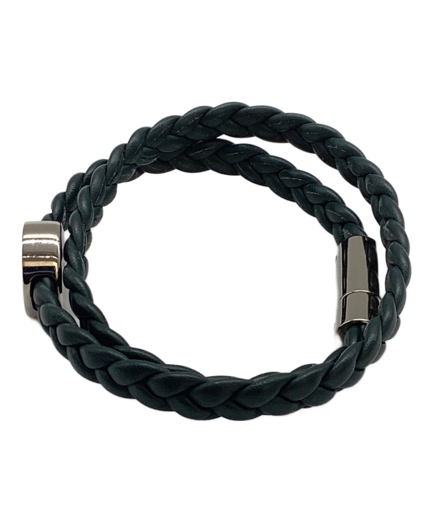 BVLGARI　ブルガリ　バングル　レザー　ブレスレット　ブラック×シルバー ☆人気！【BVLGARI】ブルガリ・ブルガリ レザーブレスレット