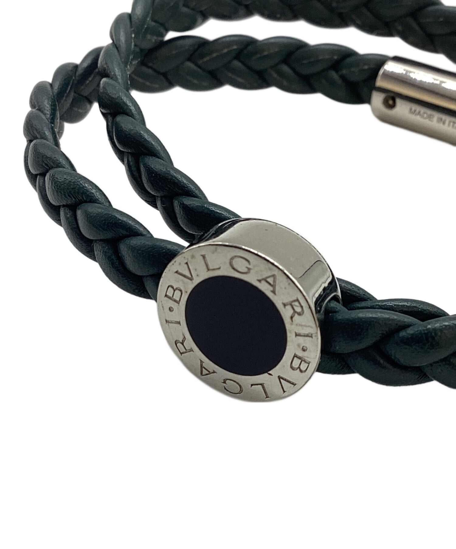 ブルガリ　レザー　ブレスレット　925 BVLGARI ブルガリ ブレスレット シルバー925 レザー 革 リング