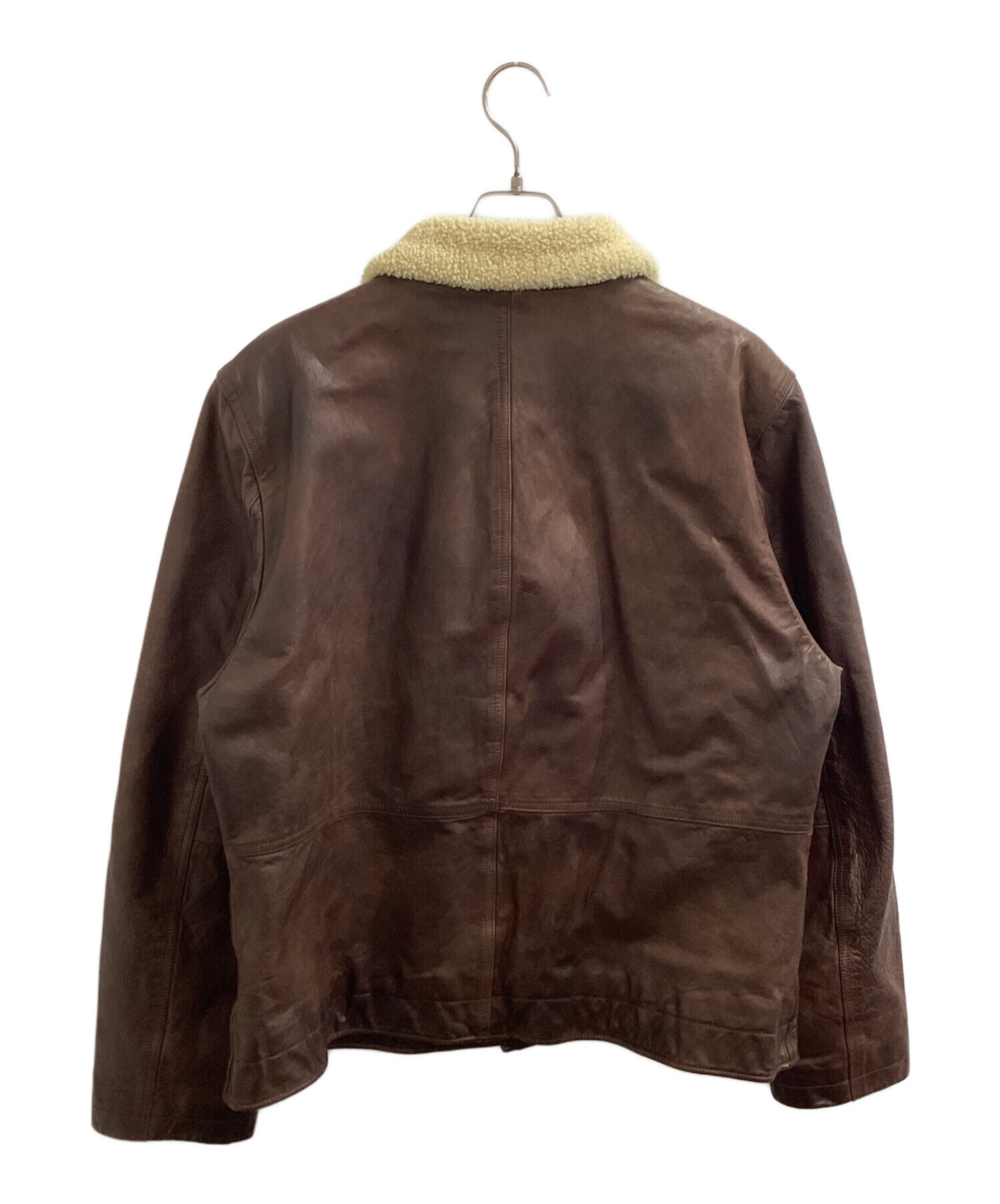 新古品 バナナリパブリック ブラウン レザージャケット 羊革 中古・古着通販】BANANA REPUBLIC (バナナリパブリック) ボアカラー