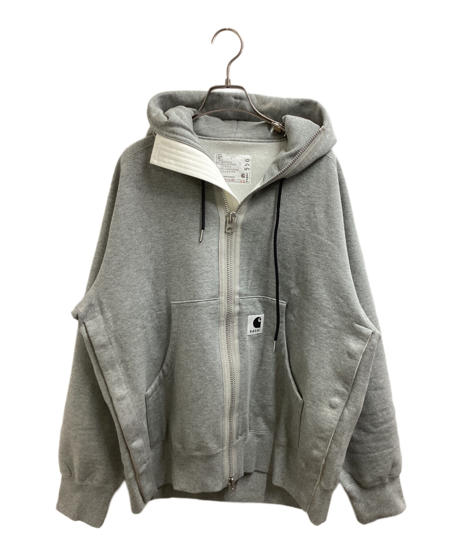 【大人気】sacai　サカイ フルジップ パーカー　グレー　切替　レア　美品 中古・古着通販】sacai (サカイ) CARHARTT WIP (カーハート ワークイン