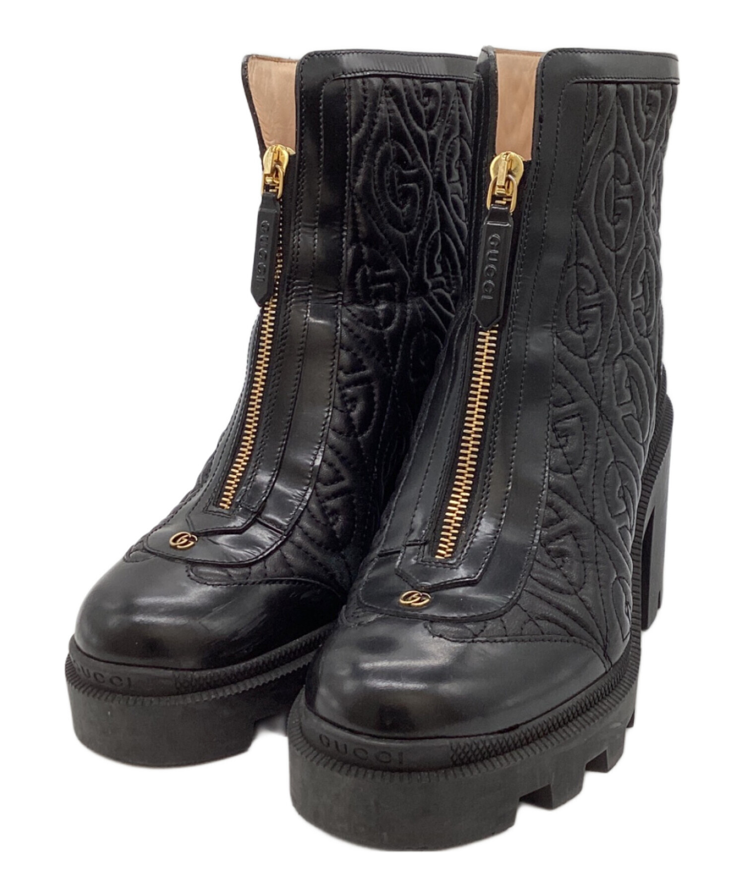 中古・古着通販】GUCCI (グッチ) Gランバスレザーミッドヒールアンクル