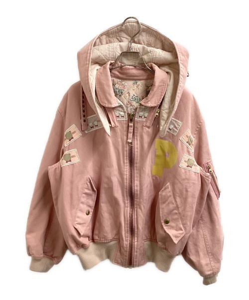 ヴィンテージ ピンクハウス ボンバージャケット レザージャケット ピンクハウスPINK HOUSE ロゴプリント裏キルティングコットンボンバー