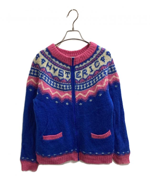 【ヒステリックグラマー】HYSキャット☆ロゴジャガードニットカーディガン☆青☆F 中古・古着通販】Hysteric Glamour (ヒステリックグラマー) カウチン風