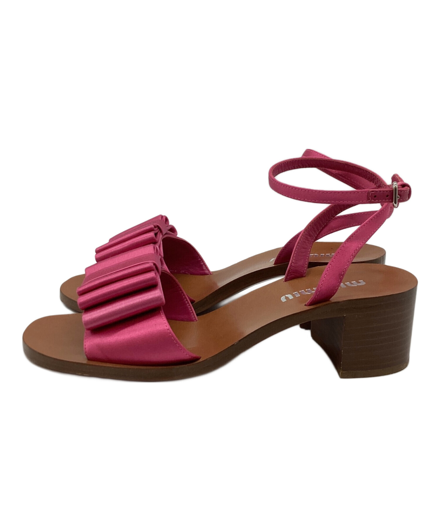 miu miu ビジュー サテン ミュール サンダル ピンク 未使用 中古・古着通販】MIU MIU (ミュウミュウ) サンダル ピンク サイズ:36