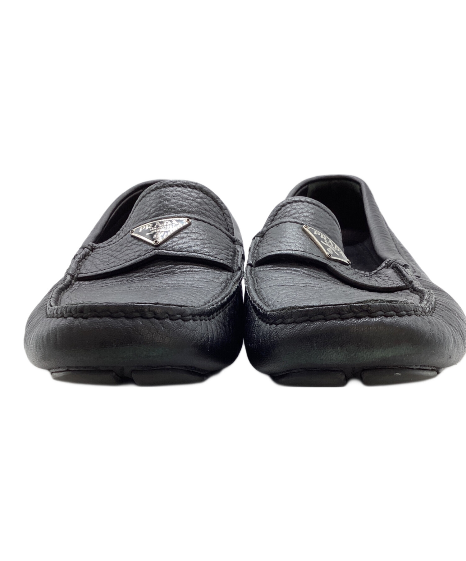 【新品・箱付き】PRADAメンズ ドライビングシューズ モカシン ブラック 中古・古着通販】PRADA (プラダ) トライアングルプレート ドライビング