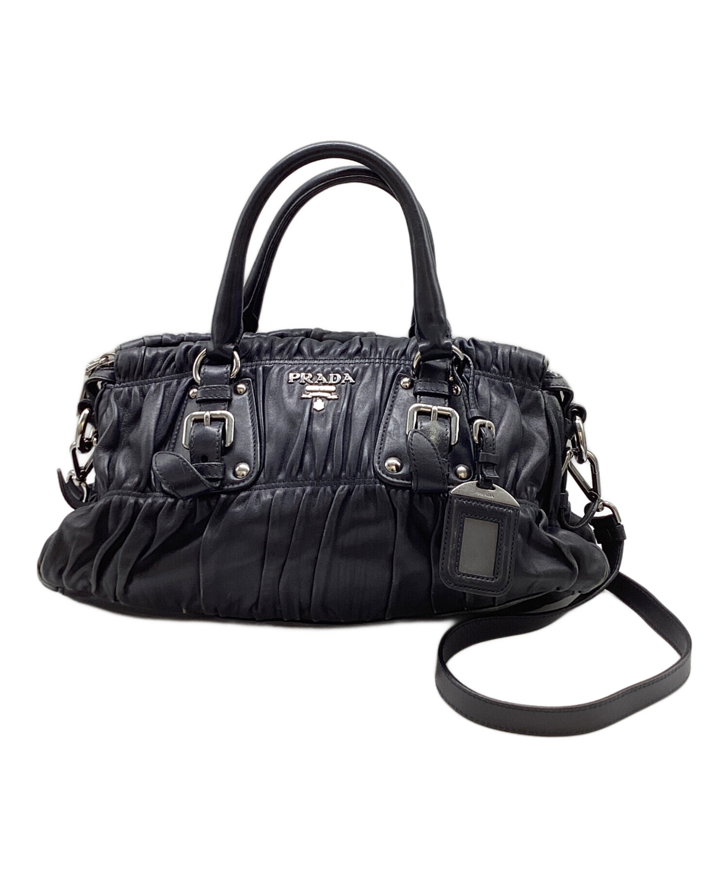 中古・古着通販】PRADA (プラダ) NAPPA ギャザー2WAYバッグ ネイビー