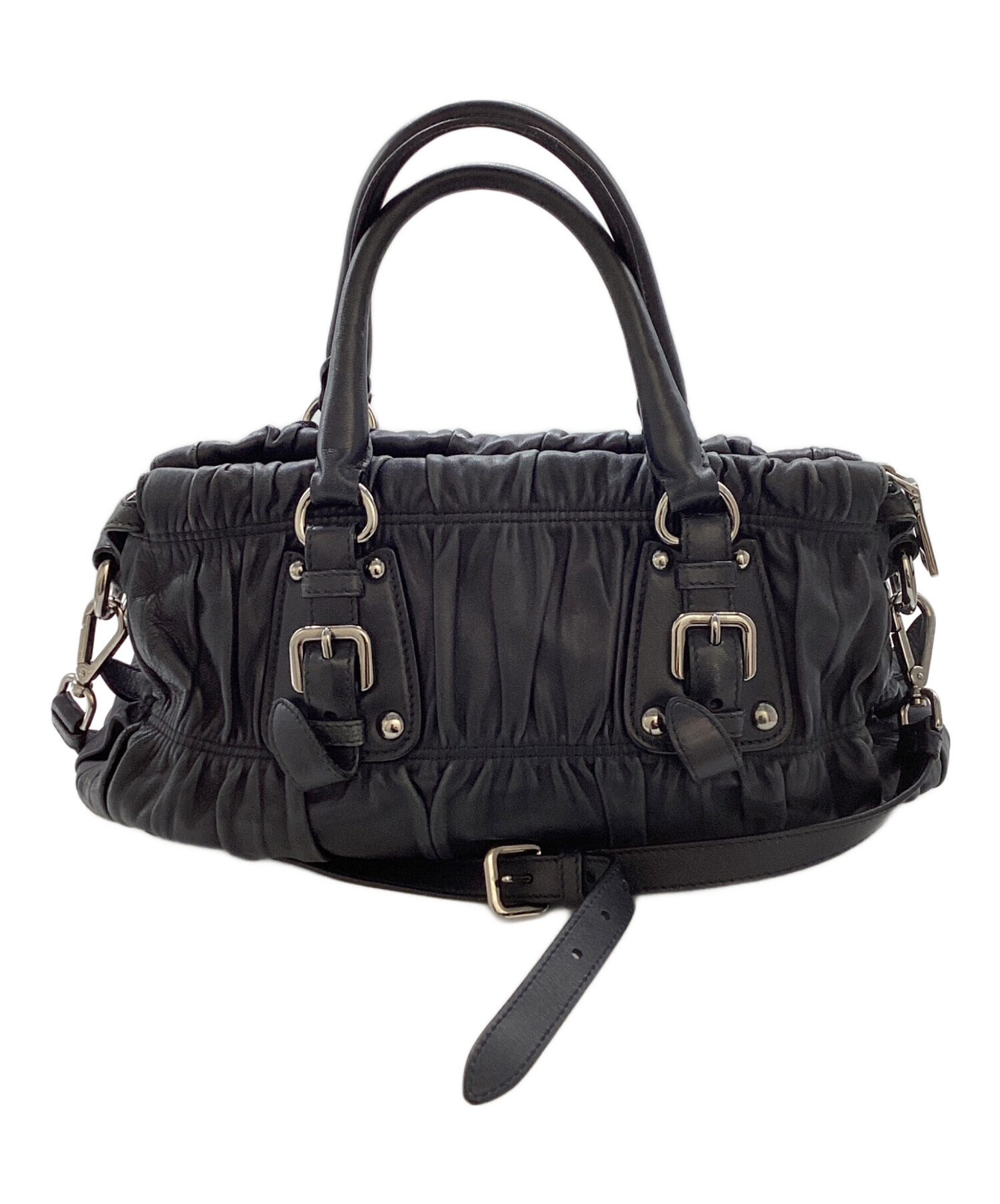 中古・古着通販】PRADA (プラダ) NAPPA ギャザー2WAYバッグ ネイビー