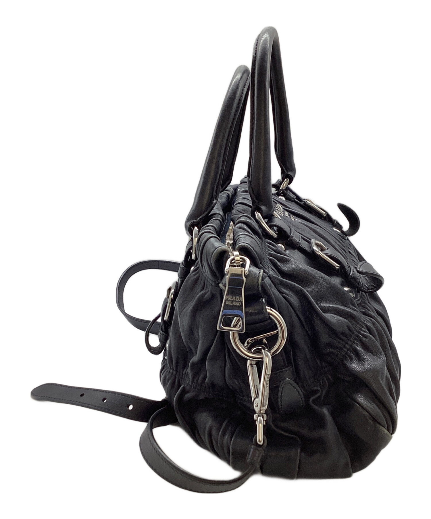 中古・古着通販】PRADA (プラダ) NAPPA ギャザー2WAYバッグ ネイビー