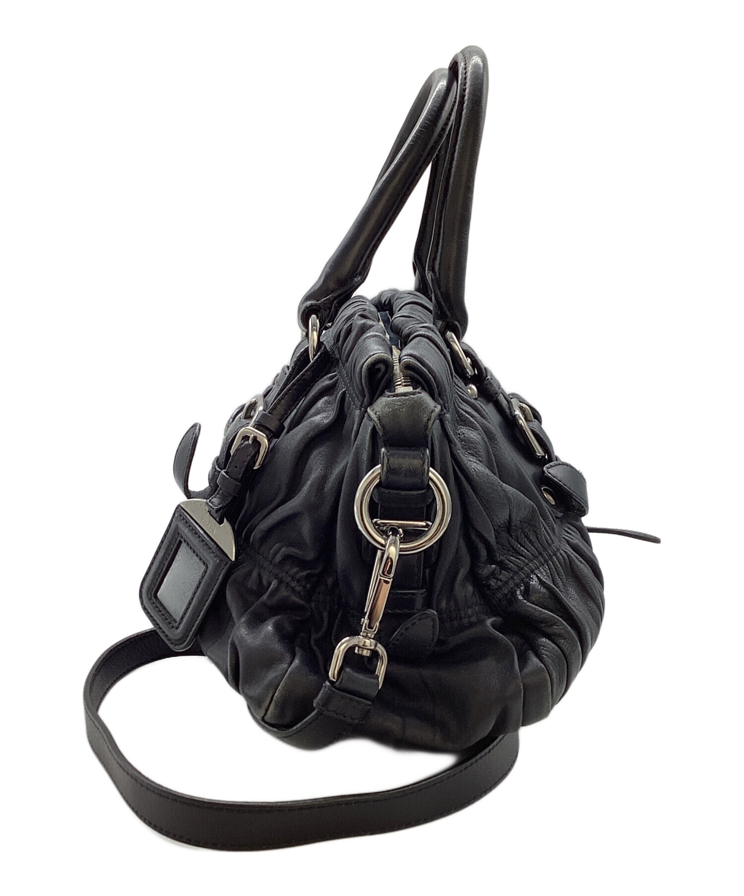 中古・古着通販】PRADA (プラダ) NAPPA ギャザー2WAYバッグ ネイビー 中古・古着通販】PRADA (プラダ) NAPPA ギャザー2WAYバッグ ネイビー