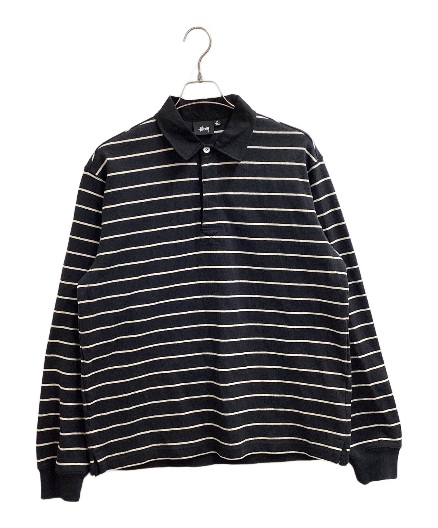 中古・古着通販】stussy (ステューシー) STRIPED RUGBY SHIRT ブラック