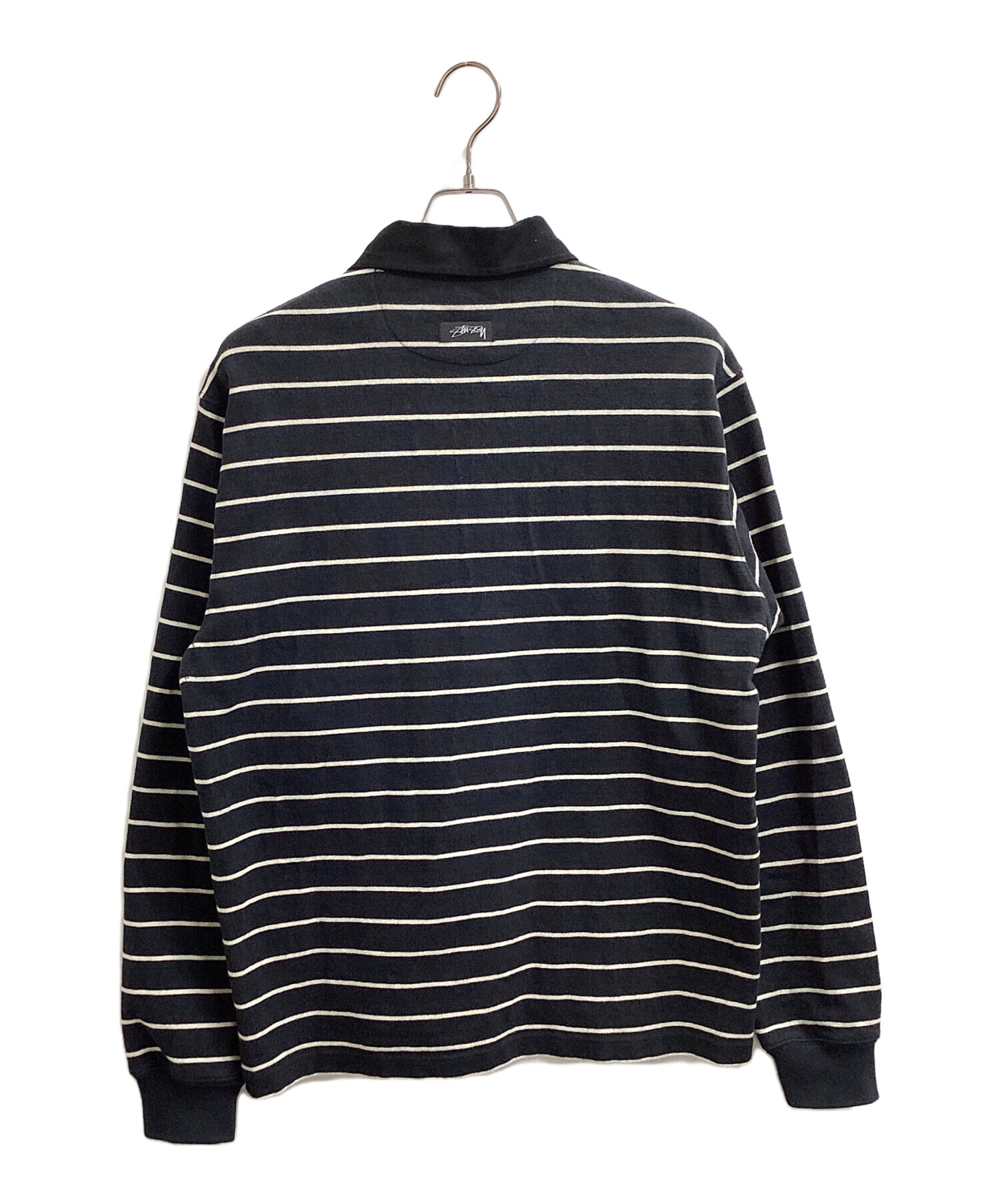 中古・古着通販】stussy (ステューシー) STRIPED RUGBY SHIRT ブラック