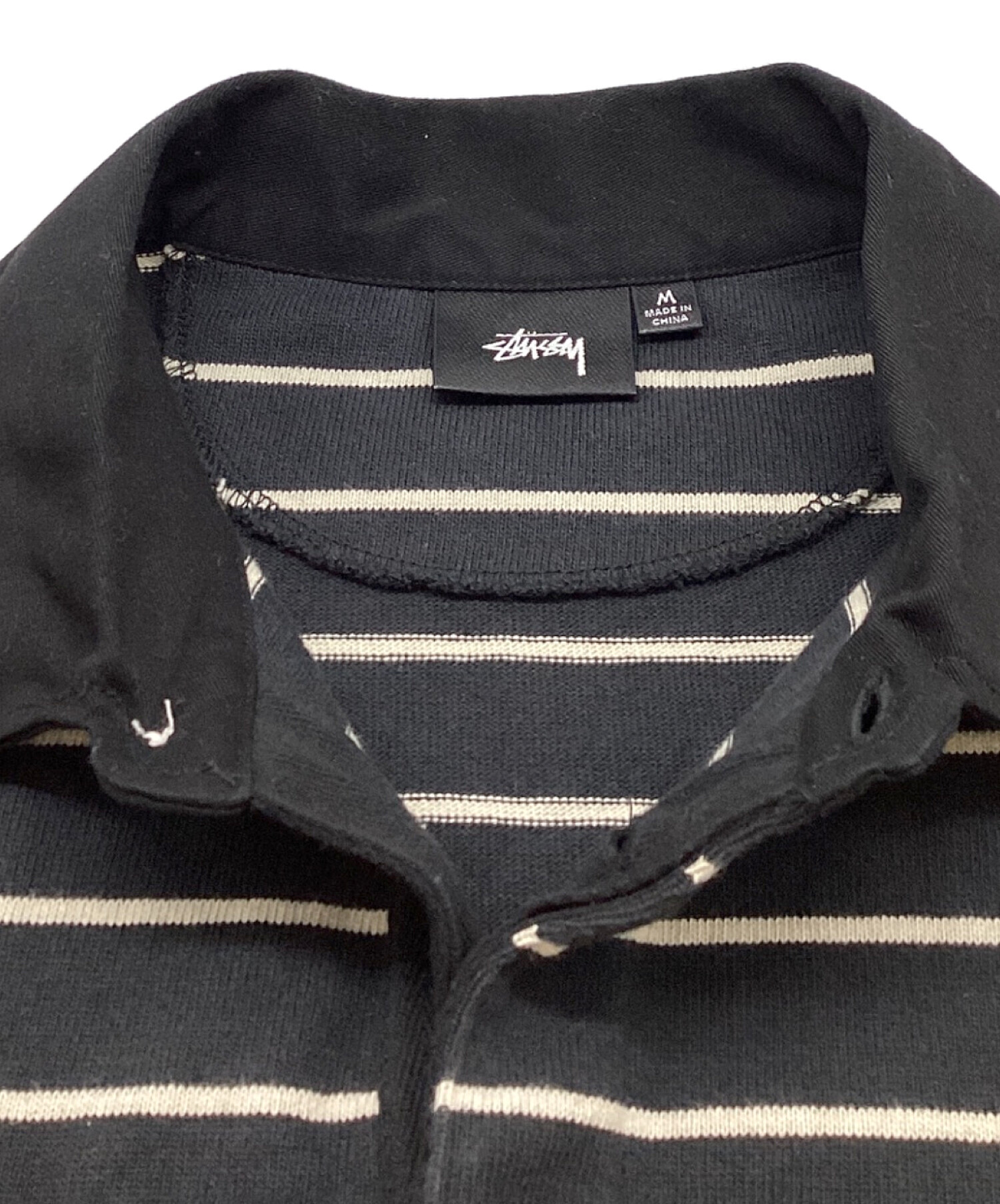 中古・古着通販】stussy (ステューシー) STRIPED RUGBY SHIRT ブラック