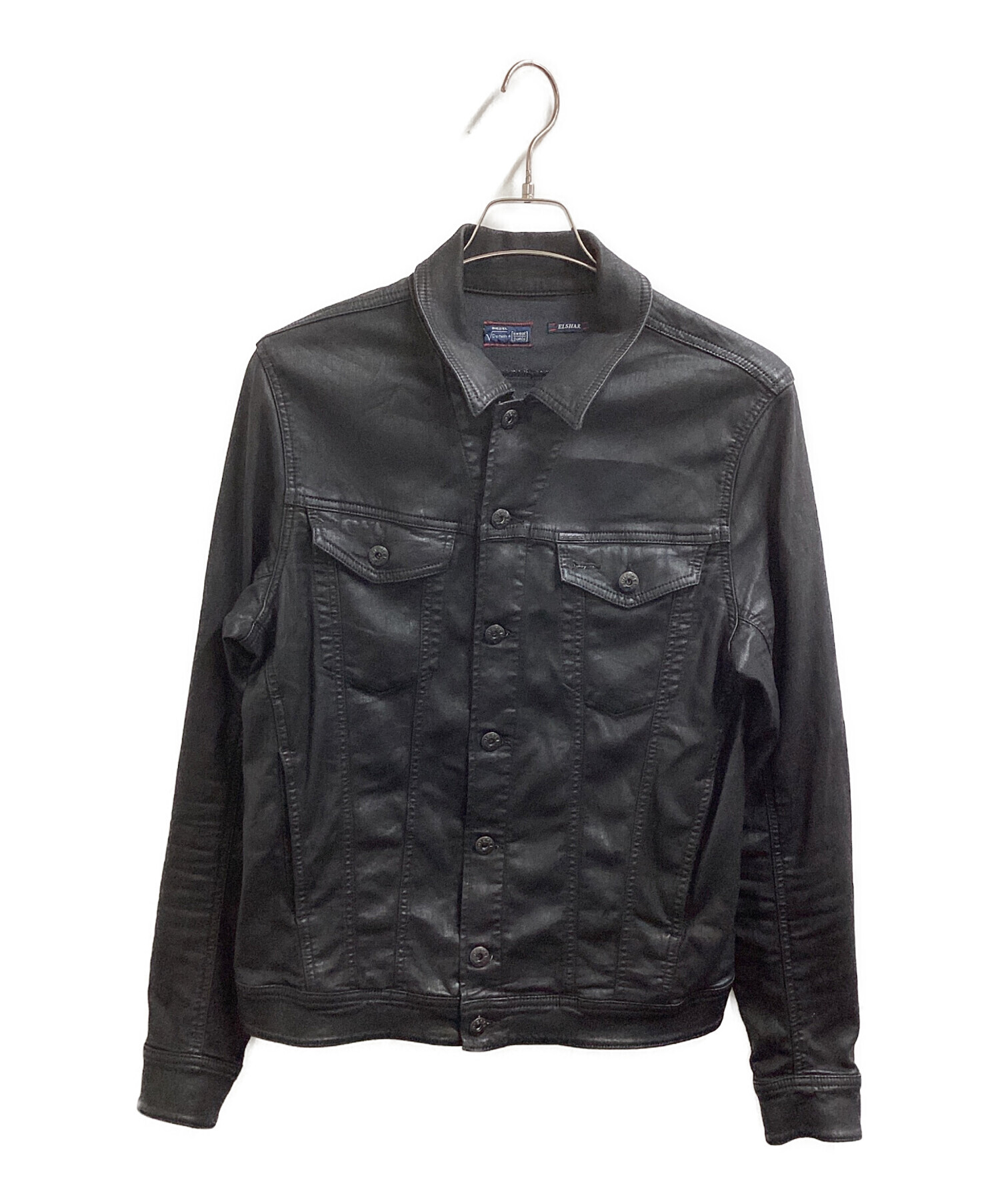DIESEL ELSHAR デニムジャケット ブラック Lサイズ 中古・古着通販】DIESEL (ディーゼル) ELSHAR コーディング加工 デニム